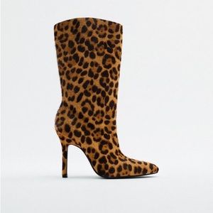 ZARA NEW LEOPARD PRINT HEELEDPONY HAIR  LEATHER ANKLE BOOTS SIZE 37